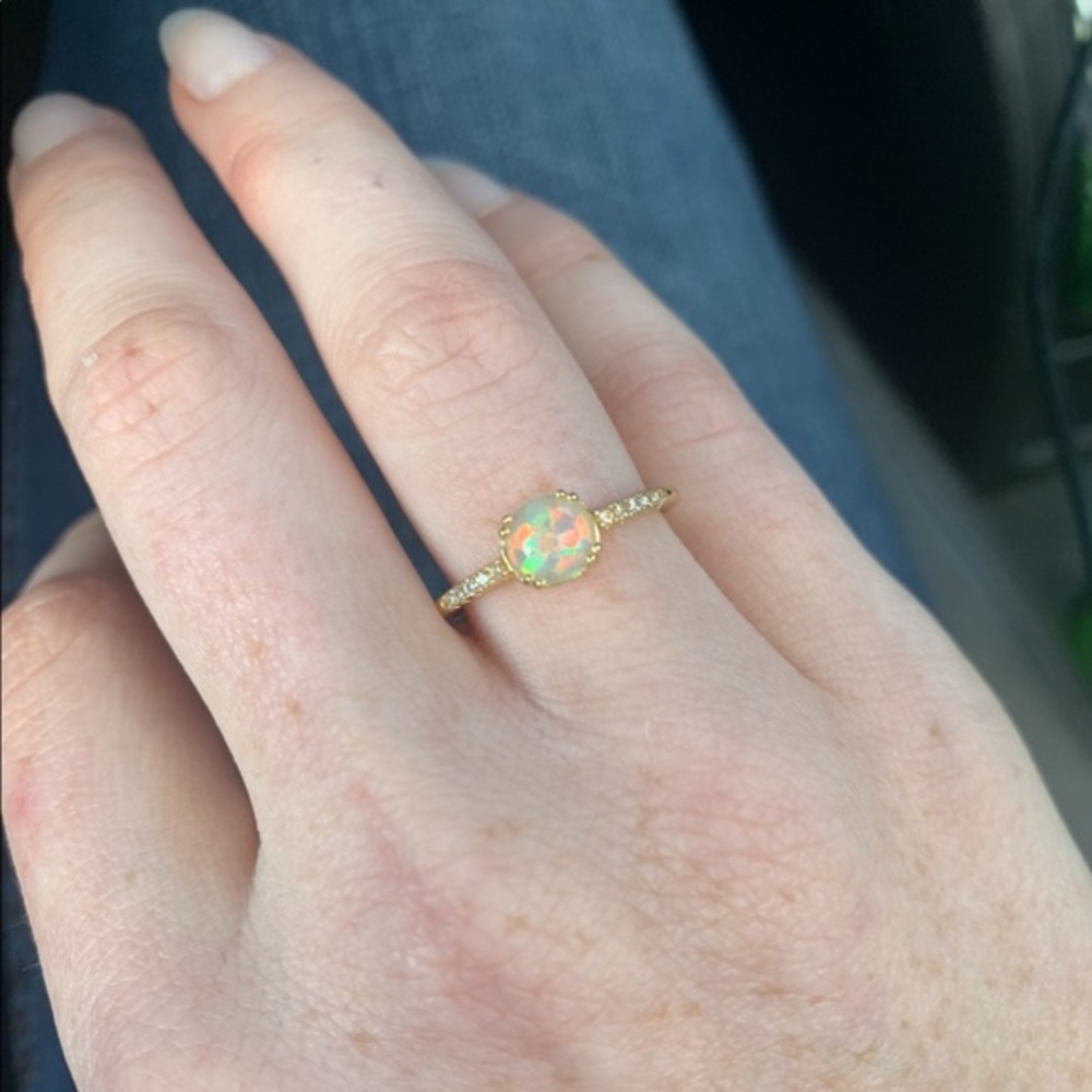 Dainty Bohemian Opal Halo Ring - Picture 7 of 8